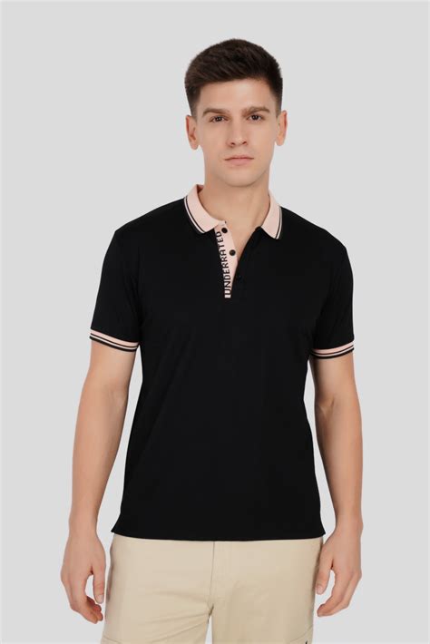 Shop Black Contrast Collar Polo T-Shirt