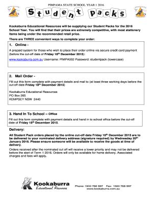 Fillable Online pimpamass eq edu PIMPAMA STATE SCHOOL YEAR 1 2016 ...
