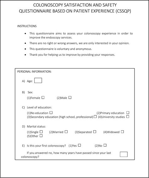Colonoscopy Satisfaction and Safety Questionnaire based on patient experience (CSSQP): A ...