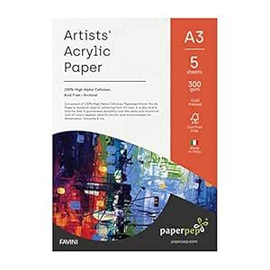 PaperPep Artists' Acrylic Paint Paper | A3, 300 GSM, Pack of 5 Sheets ...