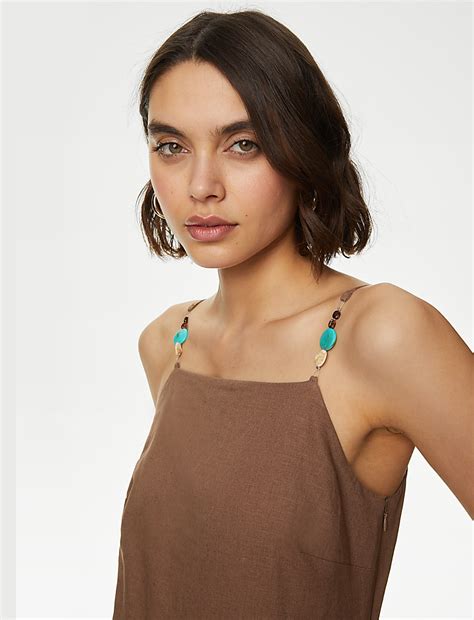 Buy Linen Rich Beaded Midi Slip Dress at Marks & Spencer