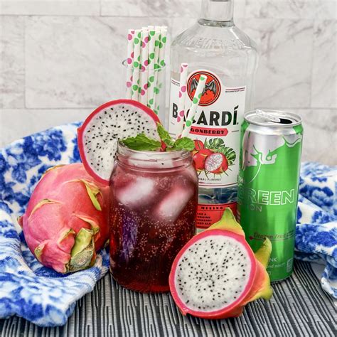Dragon Fruit Red Bull Rum - Cocktails and Appetizers