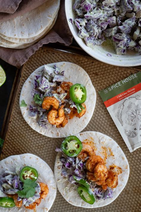 Chili Lime Shrimp Tacos with Avocado Crema Slaw