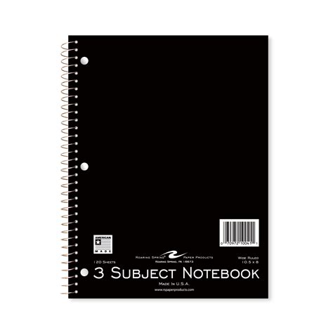 Three Subject Wirebound Notebook, Wide Ruled, 10.5" x 8" , 120 Sheets ...