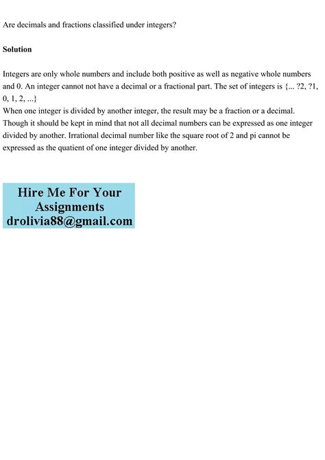Are decimals and fractions classified under integersSolutionI.pdf