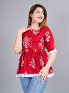 Ravi Collections Casual Floral Print Women Red Top - Buy Ravi ...
