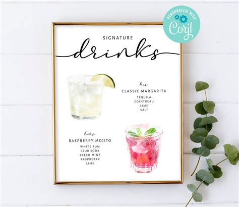 Signature Cocktails Sign | Signature Drinks | Editable Corjl Template ...