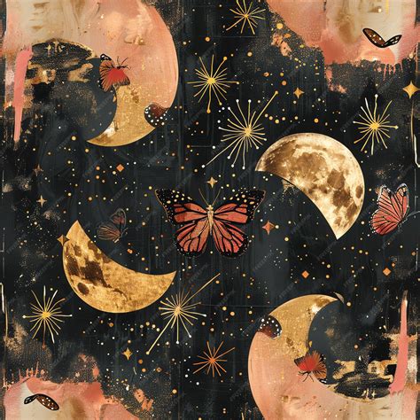 Premium Photo | A painting of butterflies and the moon with butterflies