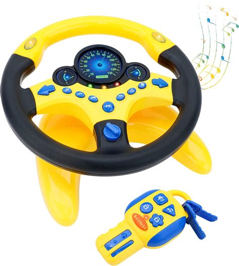 Amazon.com: deAO Kids Steering Wheel for Backseat with Car Key Pretend Driving Simulated Driving ...