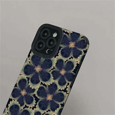 Big New Dark Blue Green Floral Flowers iPhone Textured Soft Silicone C ...