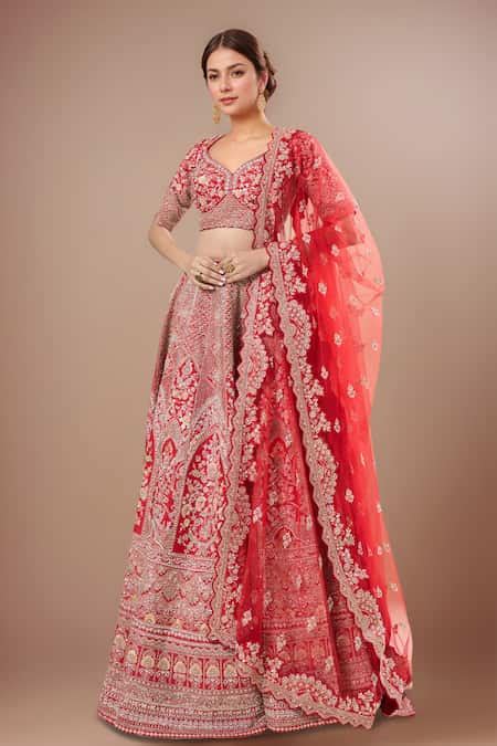 Buy Red Silk Tassels, Embroidery Round Neck Padmawat Lehenga Set For ...