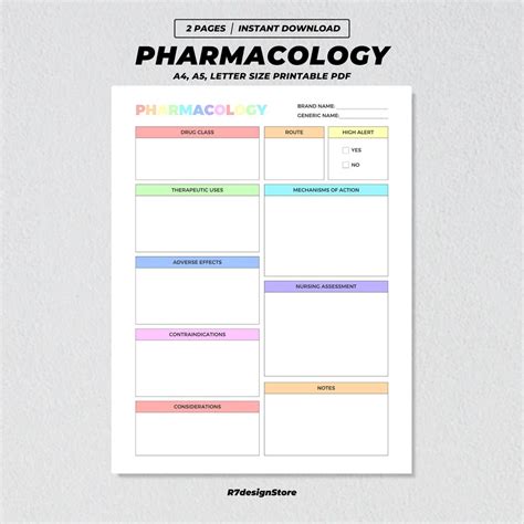 Nursing School Pharmacology Printable, Nursing Student Notes, Nurse ...