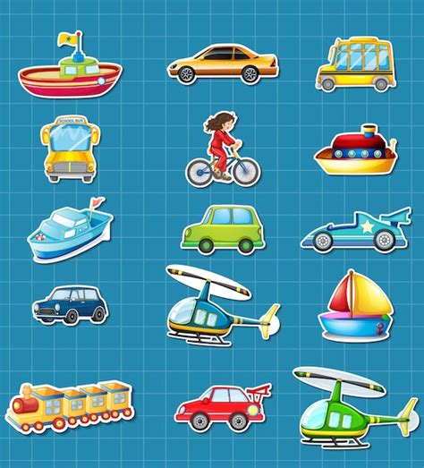 Sticker set of different vehicles | Free Vector