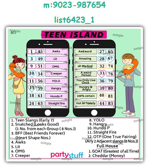 Teen theme designs in Tambola Housie