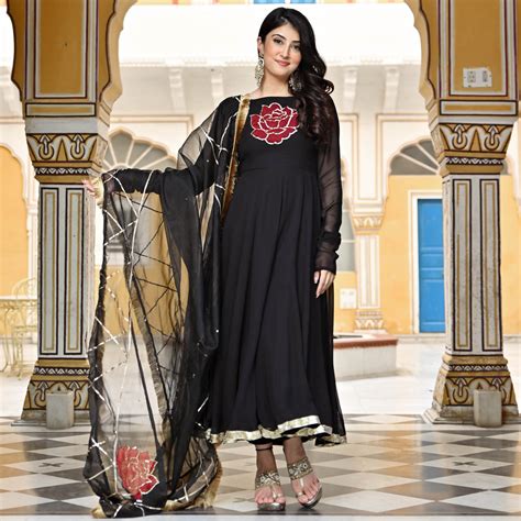Black Rose Designer Full Sleeve Georgette Suit Set for Women Online ...