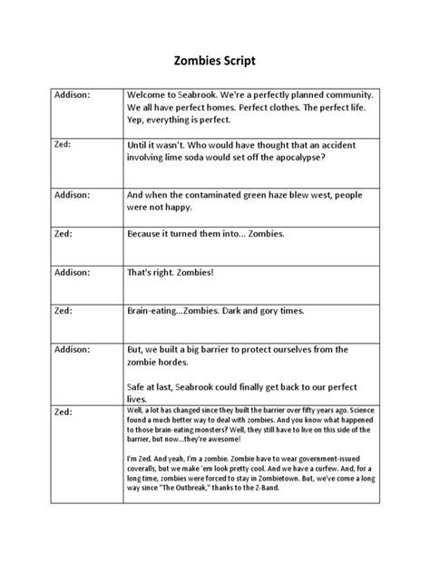 Image result for Zombie Story Script