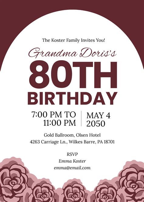 Editable Black 80th Birthday Invitation Template With Matching80th ...