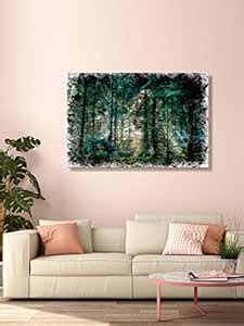 999STORE Wooden Stretched Framed Green Long Trees Forest Canvas Modern ...