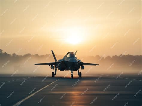 Premium AI Image | Stealth and Speed Fighter Jet on Runway at Dawn