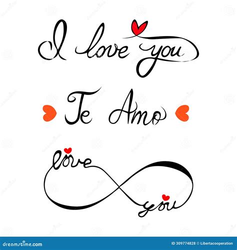 I Love You Te Amo and Infinity Symbol. Hand Drawn Vector Lettering. Stock Vector - Illustration ...