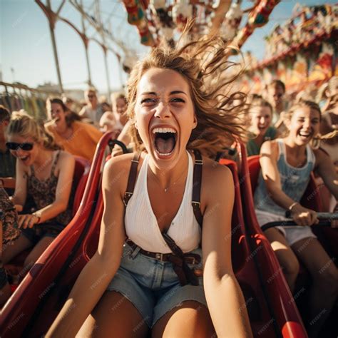 A woman screaming on a roller coaster Realistic pictures | Premium AI ...