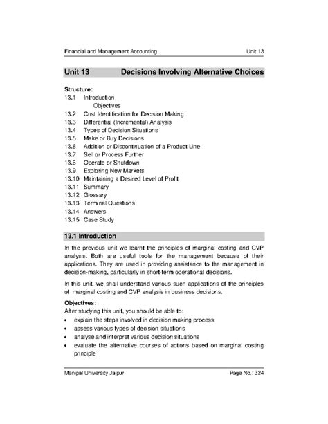 Unit 13 - Analyzing Decisions with Alternative Choices in Business ...