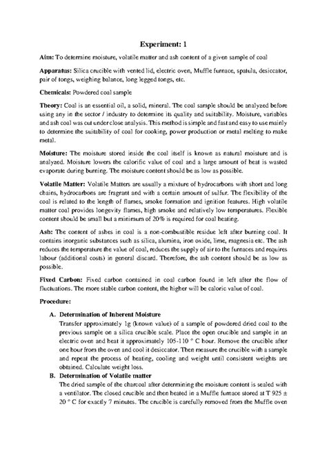 B.Tech Lab Experiments: Analysis of Coal, Acids, and Organic Synthesis ...