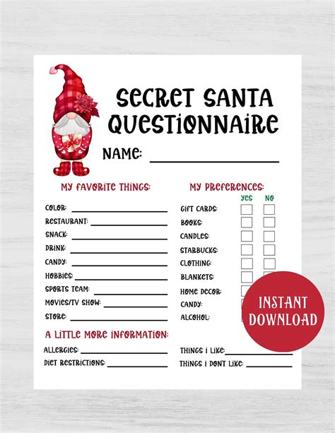 Free Printable Secret Santa Worksheets - easyworksheetprint.com