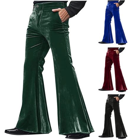 Dovford Mens Bell Bottom Pants 70s Disco Outfits Slim Fit Velvet Retro ...
