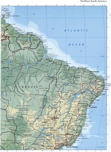 South America geographic map northern part. Detailed physical map of ...