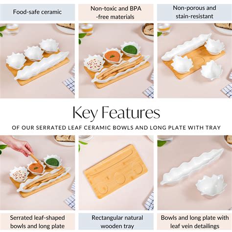 Serrated Leaf Ceramic Bowls And Long Plate With Tray Set Of 5 Online ...