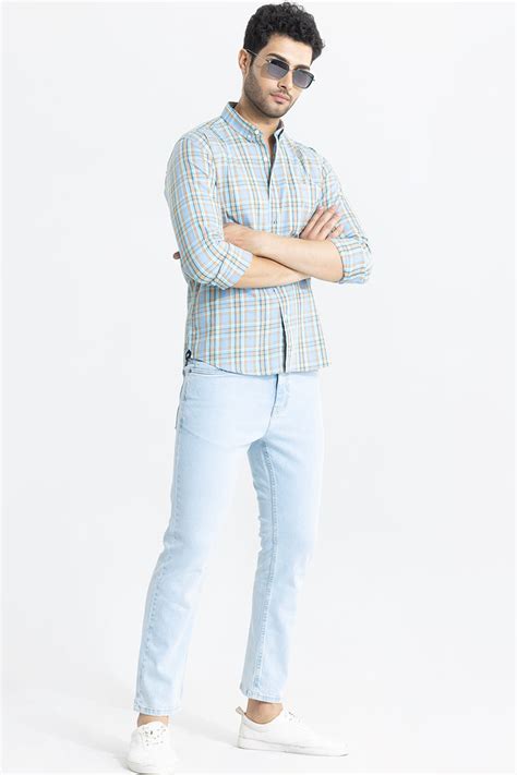 Buy Men's Miniature Checks Blue Shirt Online | SNITCH