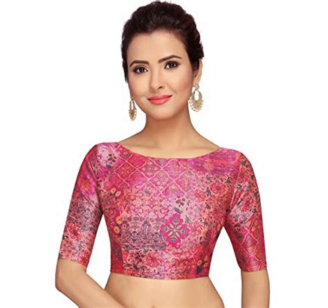 Buy Studio Shringaar Women's Pink Printed Saree Blouse with Elbow ...