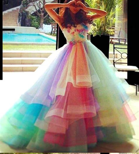 Rainbow Colorful Ball Gown Quinceanera Dress Strapless Layers Handmade, Plus Sizes Available ...