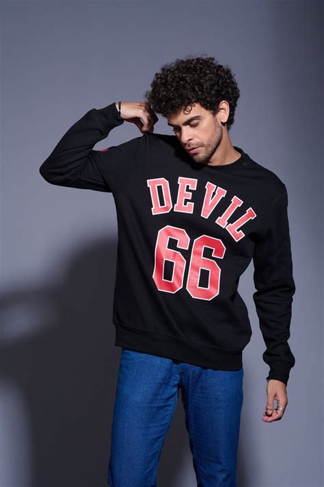 Devil66 Printed Black Sweatshirt for Men by Go Devil