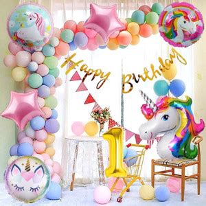 PARTY MIDLINKERZ No 1 Gold Balloons with Unicorn Party Theme Birthday ...