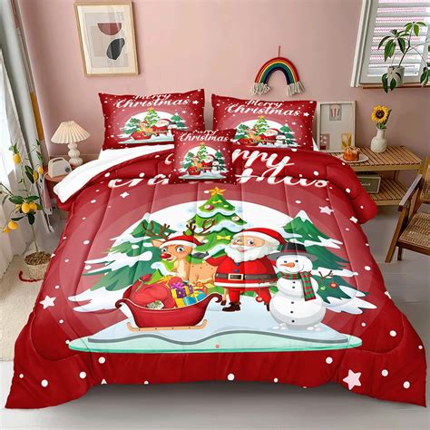 Amazon.com: Merry Christmas Comforter Bedding Set Queen Size Cute Santa ...