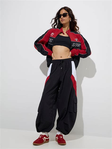 Buy Nuon Black Colour-Blocked High-Rise Joggers from Westside