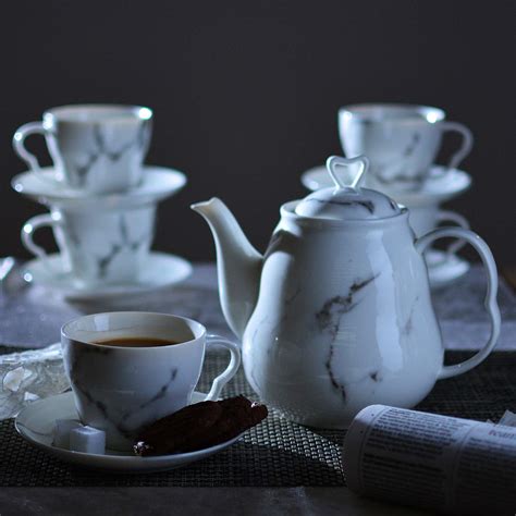 Buy Archies Marble Finish Tea Sets, Tea Cups (Size_),Tea pot (Size ...