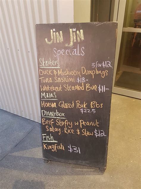 Menu at Jin Jin restaurant, Matakana