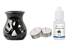Indian Royals Ceramic Black Candle Diffuser with 10 ML Pine Aroma Oil ...
