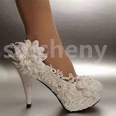 2 Heel Wedding Shoes by Su Cheny 2 3 4 White Ivory Heels Lace Ribbon 2 Heel Wedding Shoes