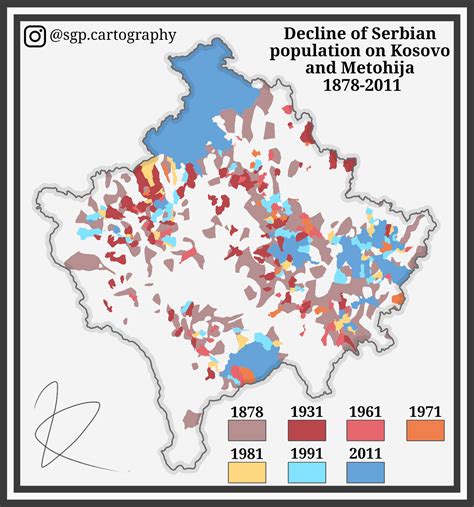 Decline of Serbian population on Kosovo and Metohija 1878-2011 : r/MapPorn