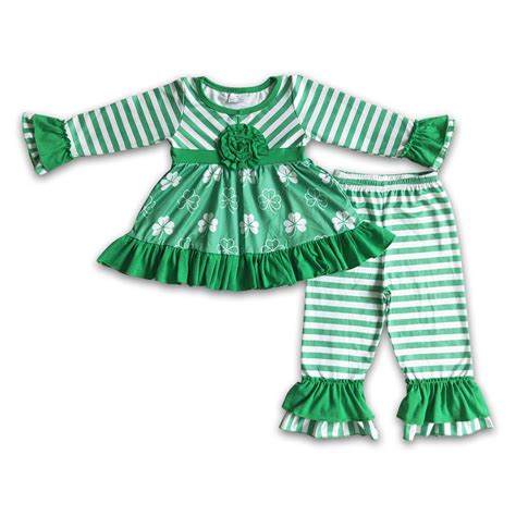 Clover tunic green stripe pants girls St Patrick's Day clothes – Yawoo ...