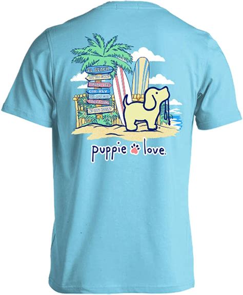 Amazon.com: Puppie Love Adult Beach Sign Pup Short Sleeve T-Shirt, Sky ...