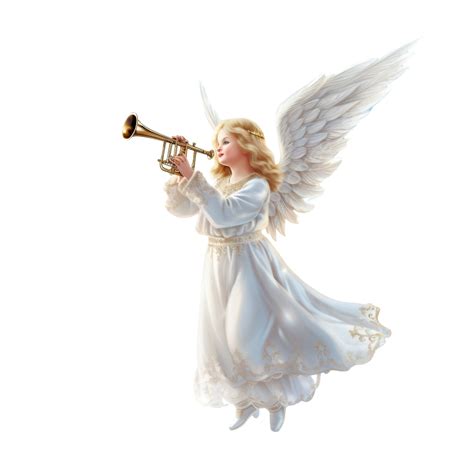 Angel With The Trumpet Flying In The Clouds For Christmas Holidays ...