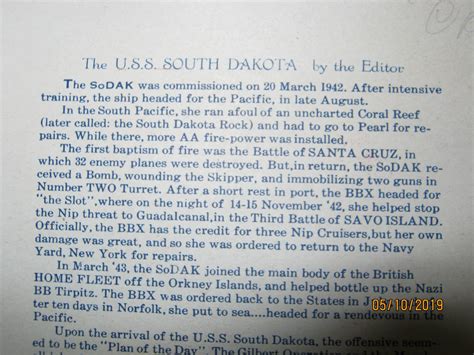 The Wheel Watch The U. S. S. South Dakota by Glenn W. Dye: Very Good ...