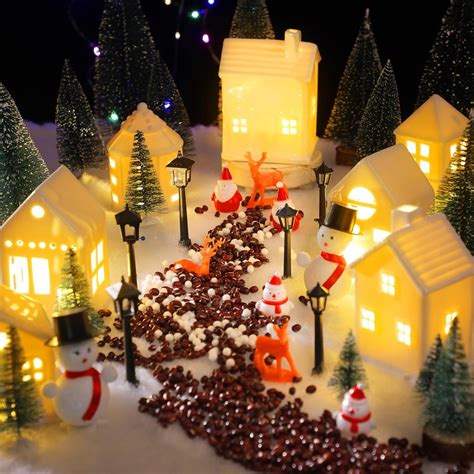 Amazon.com: Wettarn 36 Pieces Ceramic Christmas Village Sets with LED ...