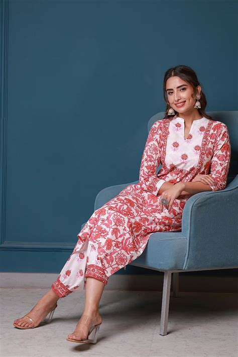 Pink Hand Block Printed Straight Kurta with Trouser – Gulab Chand Trends