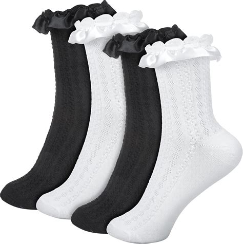Yamitora 4 Pairs Ruffle Socks, White Ruffle Socks, Lace Socks, Sweet ...